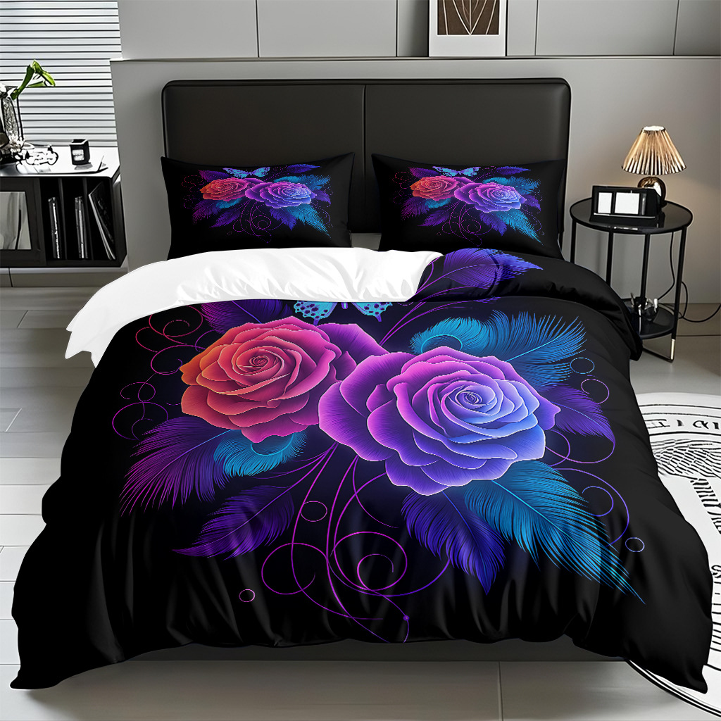 TEMU / JIT multivariado rosa digital impresión set edredón suave piel transpirable fábrica de origen textil