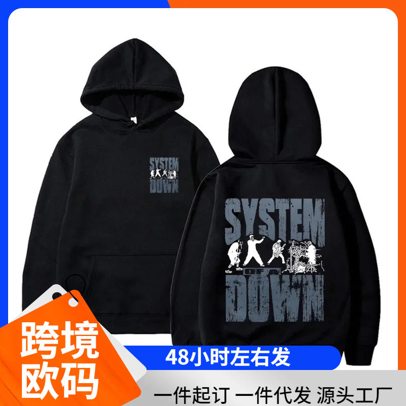 【Cross-Border European Size】90S Retro Rock Band Style Down-Printed Hoodie Suitable for Both Men and Women