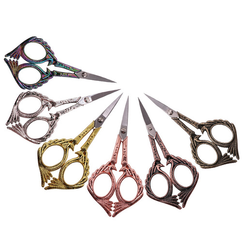 Phoenix scissors stainless steel retro beauty scissors carved pointed scissors hairdressing scissors nose hair scissors tool scissors