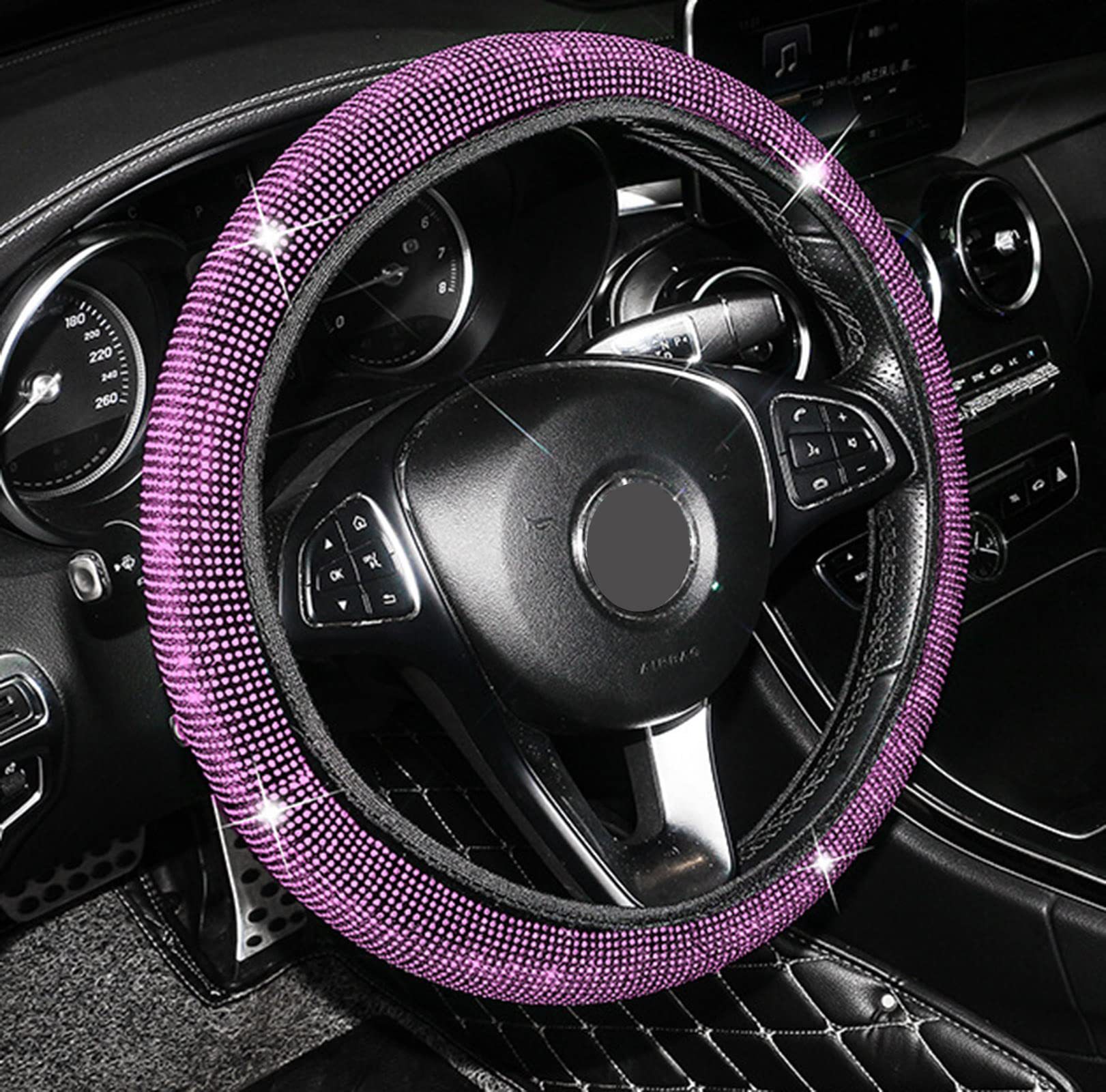 8-Piece Car Diamond-Encrusted Decorative Set: Steering Wheel Cover, Ignition Ring, Seat Belt Shoulder Pads, Cup Mat, Gear Shift Cover