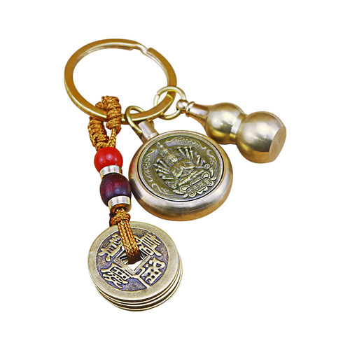 Brass retro aged eight guardian zodiac signs single-sided rotating zodiac car keychain pendant accessories