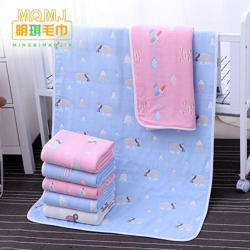Wholesale Pure Cotton 6-Layer Gauze Bath Towel 70*140cm Pure Cotton Edge Adult Cartoon Embroidered Bath Towel