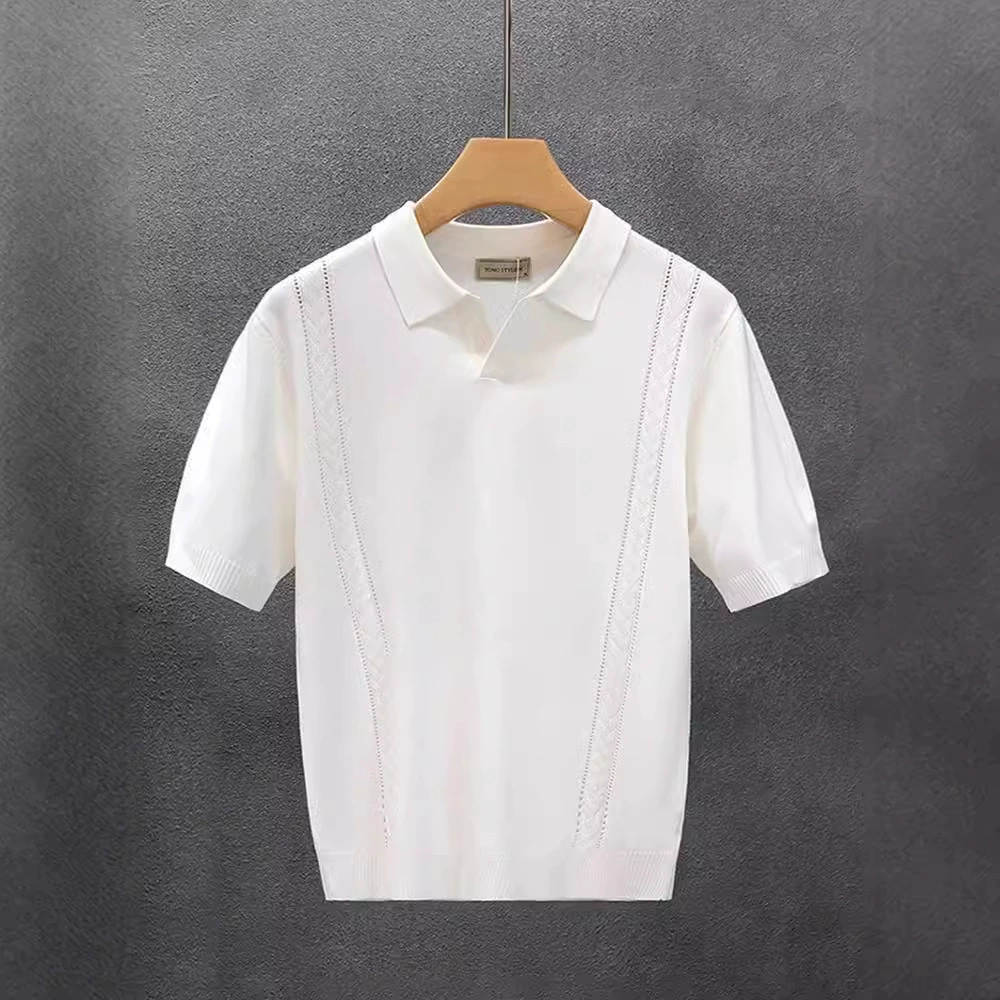 Solid summer thin T-shirt, silk polo, high collar, with short sleeve