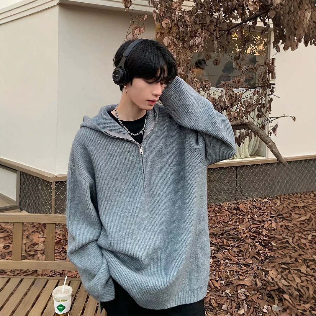 Men's demi-season sweater with zipper with hood
