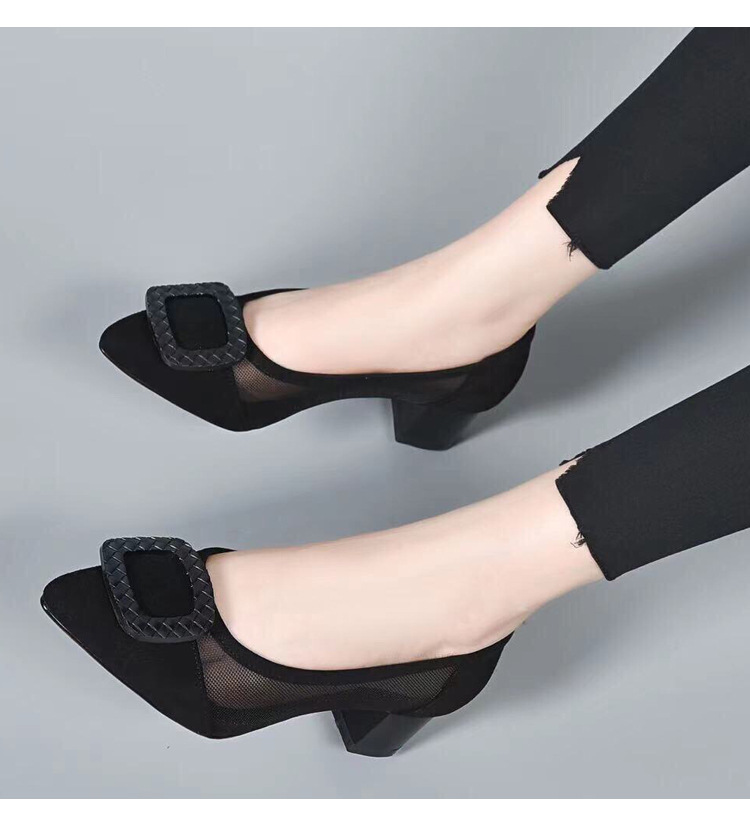Giày lười nữ mũi nhọn da lưới thoáng khí, xỏ chân tiện lợi, gót 3 cm — Gót đen cao 3 cm chi tiết 12