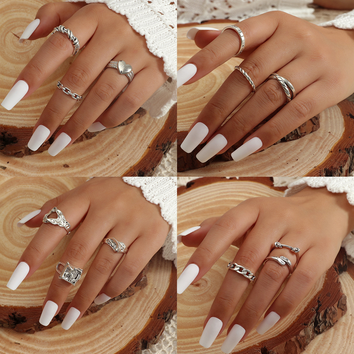 Fashion metal geometric 3piece set opening twist joint alloy ringpicture3