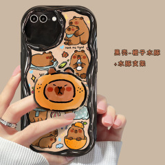 カピバラスタンド付きiPhone14promaxケース、iPhone15可愛い漫画風16/17シリコン8対応
