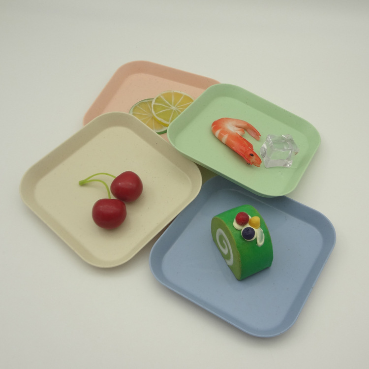 小麥稭稈盤餐廳家用小方盤吐骨碟子骨頭碟方形碟盤水果盤甜品小盤