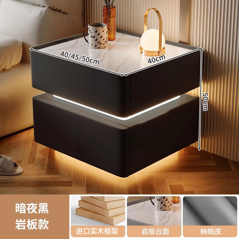 Smart bedside desk negro todo madera maciza dormitorio doméstico 2025 nuevo lujo ligero de alta calidad huellas dactilares cerradura cabecera de almacenamiento