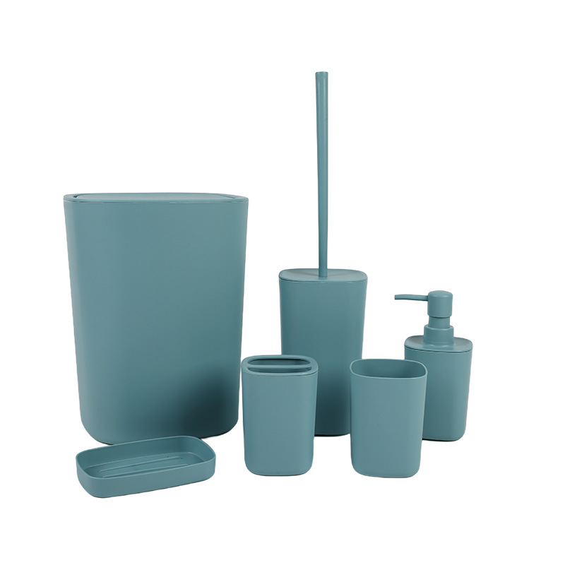 Baño cuadrado de plástico de lavado set de seis piezas de almacenamiento de lavado set de basura set de cepillo de dientes set