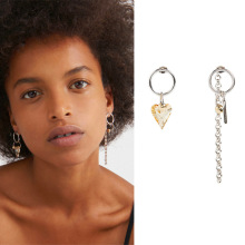 21新款饰品justine心形水晶吊坠流苏个性简约不对称长耳环女耳坠