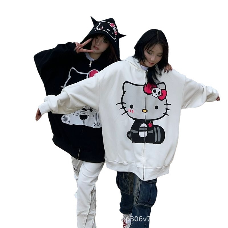 thumbnail image 4 of Huamian imitación de terciopelo de algodón #360g #HelloKitty sudadera con capucha con estampado de gato chaqueta tipo cárdigan suelta, 4 of 5