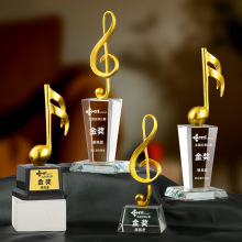 水晶玻璃金属音符音乐奖杯定 制歌唱钢琴音乐会好声音优秀学员奖