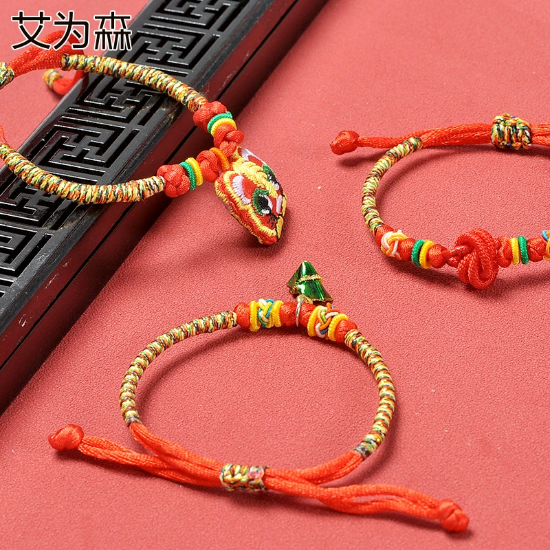 Фестиваль лодок-драконов Красочный Веревка красный браслет веревки на шнурке ребенок мужской и женский взрослый молящийся ручной тканый красочная веревка оптом