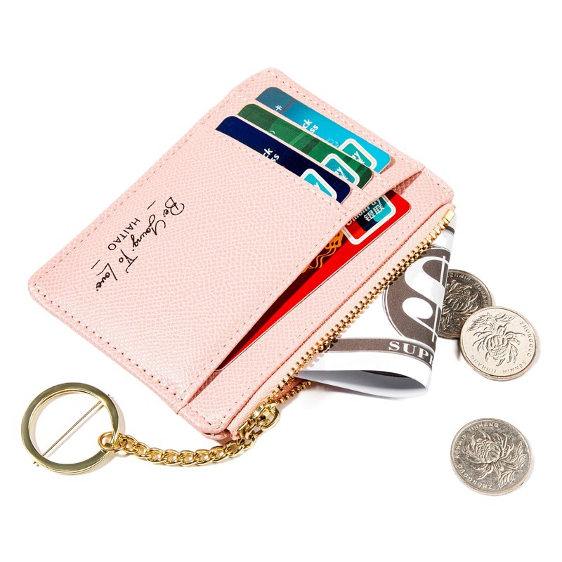 Haitao nuevo titular de la tarjeta de color sólido multi-tarjeta mini llavero mujeres pequeña cartera cremallera monedero al por mayor