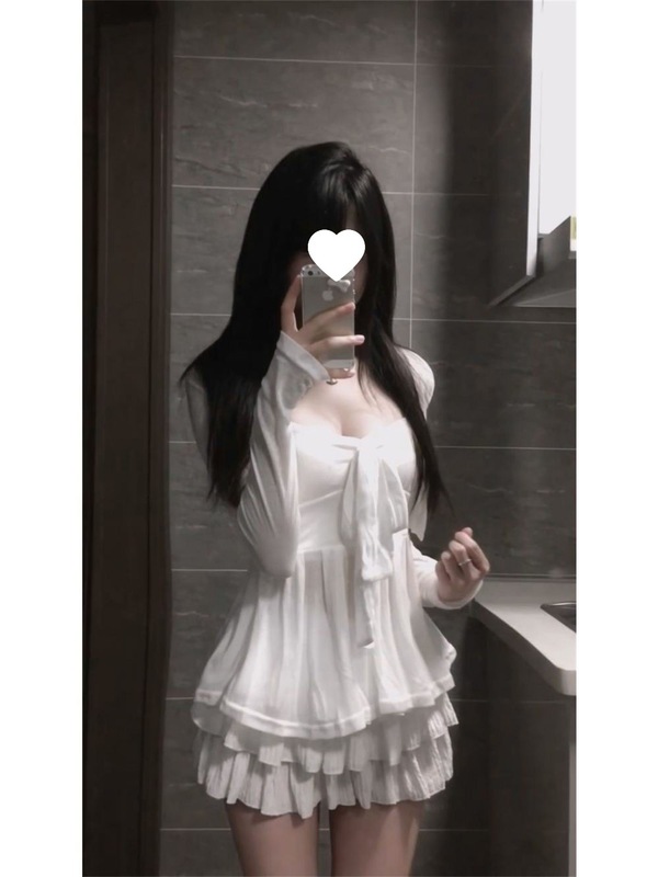 法式纯欲风修身长袖防晒开衫吊带上衣高腰半身裙夏季新款三件套女|undefined