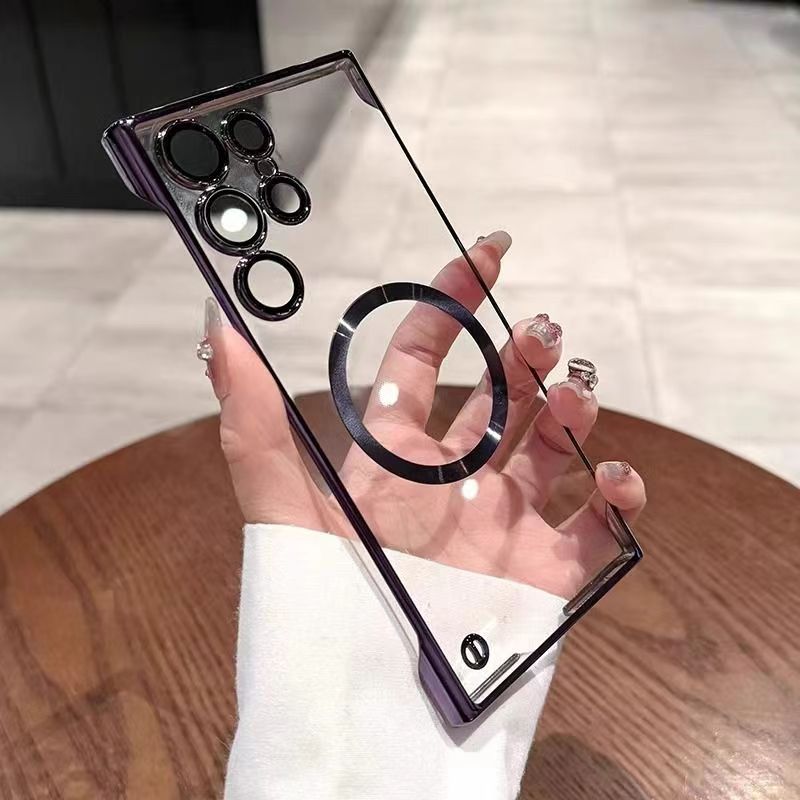 Super delgada transparente galvanoplastia magnética para Samsung S26Ultra caso de teléfono móvil S23 sin marco duro S24 caso de gafas