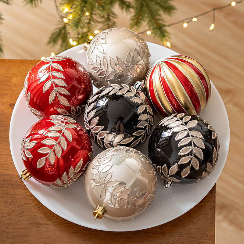 クロスボーダー新品8cm箱入りクリスマスボール彩色ボール吊りボールクリスマスツリー装飾ストラップ手作り珠光柳葉ボール|undefined
