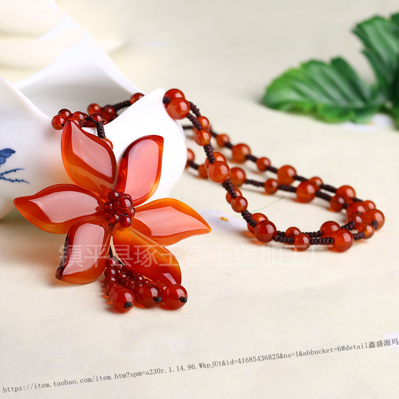 河南镇平石佛寺玉器批发 红玛瑙花开富贵毛衣链 女款项链