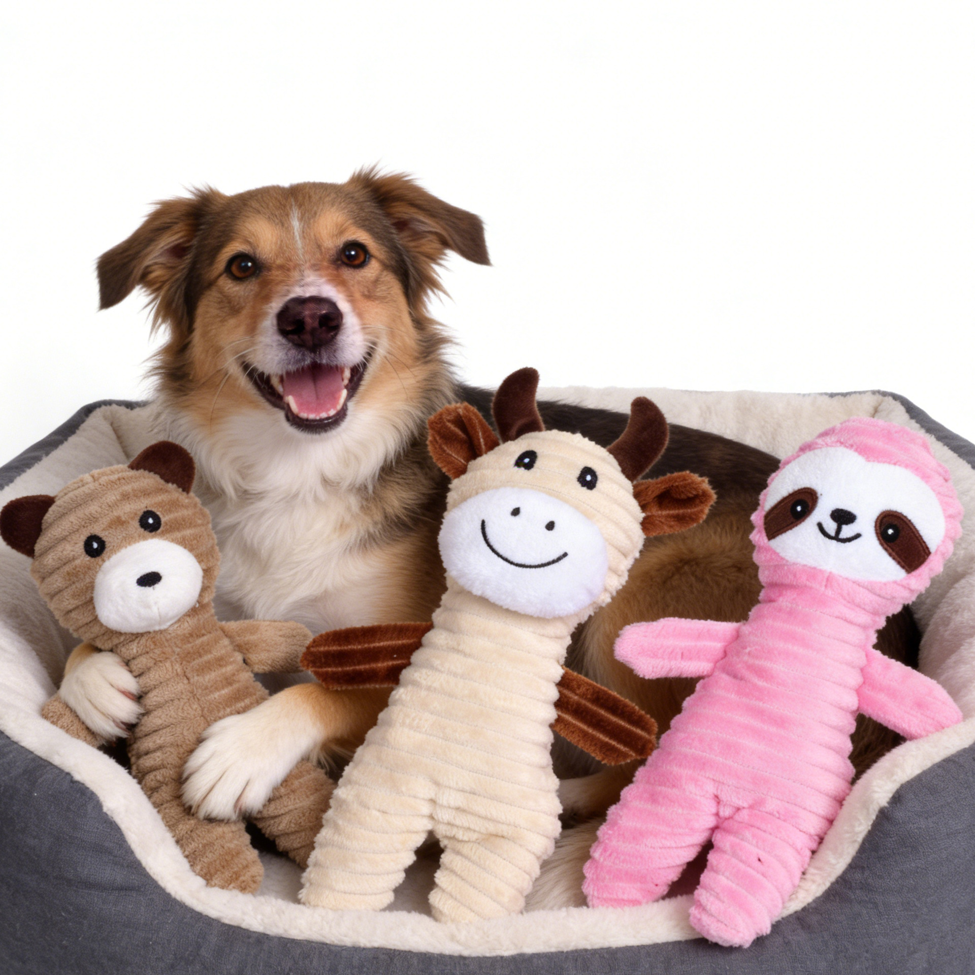 Pet Dog Squeaky Toy French Bulldog Teething Stress Relief Training Corduroy Plush Monkey Fox Sheep Rhino Dog Toy