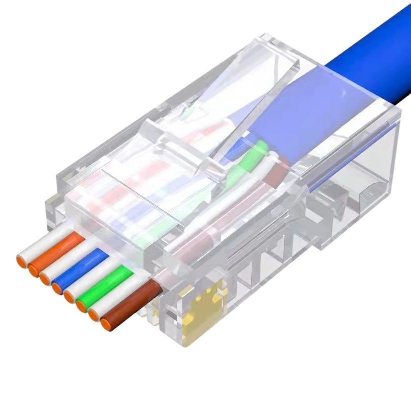 Прямые поставки с фабрики Гигабитное сквозное отверстие Неэкранированный сетевой кабель 8P8C Разъем с шестью сквозными отверстиями Хрустальная головка RJ45 Хрустальная головка