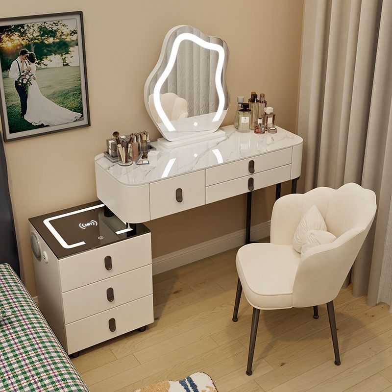 All-Solid Wood Dressing Table for Bedroom, Modern Minimalist Makeup Table, Smart Makeup Desk with Integrated Storage Cabinet, Density Board