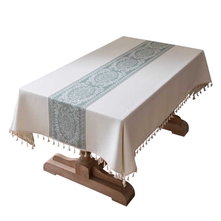 Tovaglia rettangolare da caffè/pranzo in jacquard di poliestere vintage con nappe, ideale per tavolini da caffè, con INS Cross-border Full Polyester Jacquard Vintage Floral Tassel._voghion.com