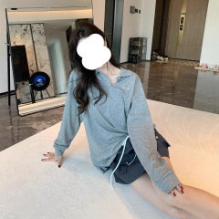 MM男女同款灰色POLO衫刺绣字母logo2025秋宽松中长款纯色长袖T恤