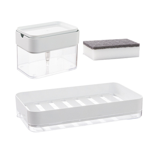 Dish Soap Squeeze Dispenser Kitchen Sink Dishwashing Liquid Squeeze Presser Cleaning Tool with Sponge Drain Press Soap Dispenser