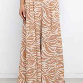 亚马逊春夏棉质印花显瘦阔腿裤松紧高腰宽松裤甩腿休闲女长裤