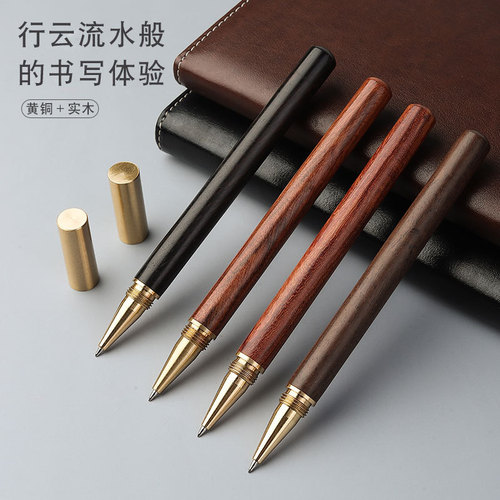 Brass Sandalwood Metal Signature Pen Wholesale Retro Business Gift Advertising Gel Pen Red Wood Pen Custom Logo