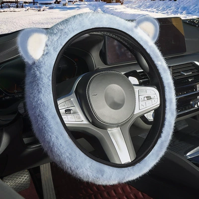 Steering wheel cover: ears car handle cover high-grade - blue-38cm