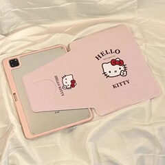 ピンクkt猫回転透明シェル适用ipad air4/5タブレット保护カバー2024Pro 7/8/9/10th