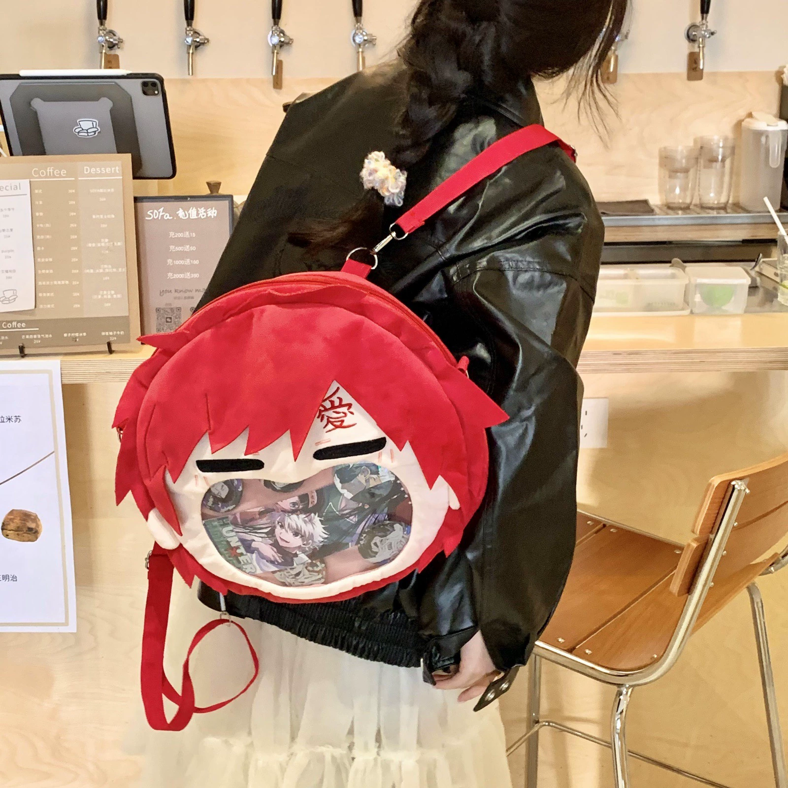 2D Pin Display Backpack, Anime Plush Front with Clear PVC Window, One Size (Hatsune Miku & Characters)