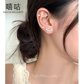 嘻咕E2434 通体S999银新款养耳洞微笑锆石耳钉小众设计韩国韩版