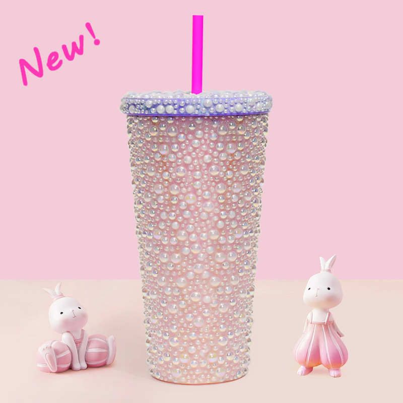プラスチックカップ新型二重クリエイティブグラデーションマーメイドテールストローカップドリアンカップメッキカラースパンコールカップ|undefined