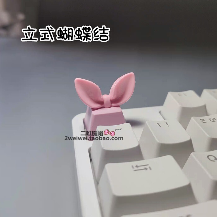 送料無料ピンクかわいい漫画猫の爪バニー立体ラウンドリボン美少女低軸キーキャップメカニカルキーボード|undefined