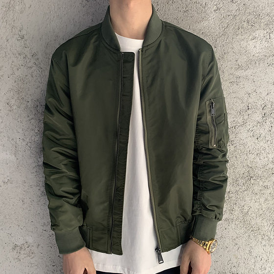 Air Force pilot jacket men's spring and autumn new pure color Army Green casual baseball top clothes coat fashion brand