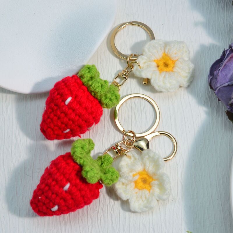 Knitted Cherry Strawberry Keychain Fruit Bag Car Pendant Girl School Bag Decorative Gift Red Cherry Pendant