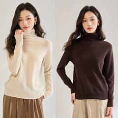 25秋新宽松羊绒针织衫长袖休闲软糯慵懒风打底衫高领堆堆领22670