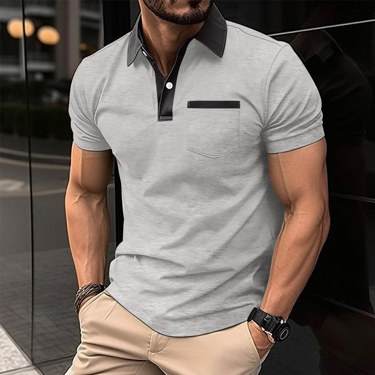 Polo uomo slim fit con colletto e tasca frontale elegante_voghion.com