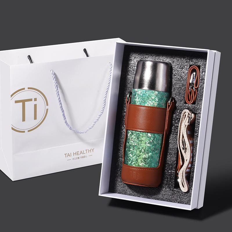 순수 티타늄 보온병 + 선물 상자 [아이스 플라워 그린]