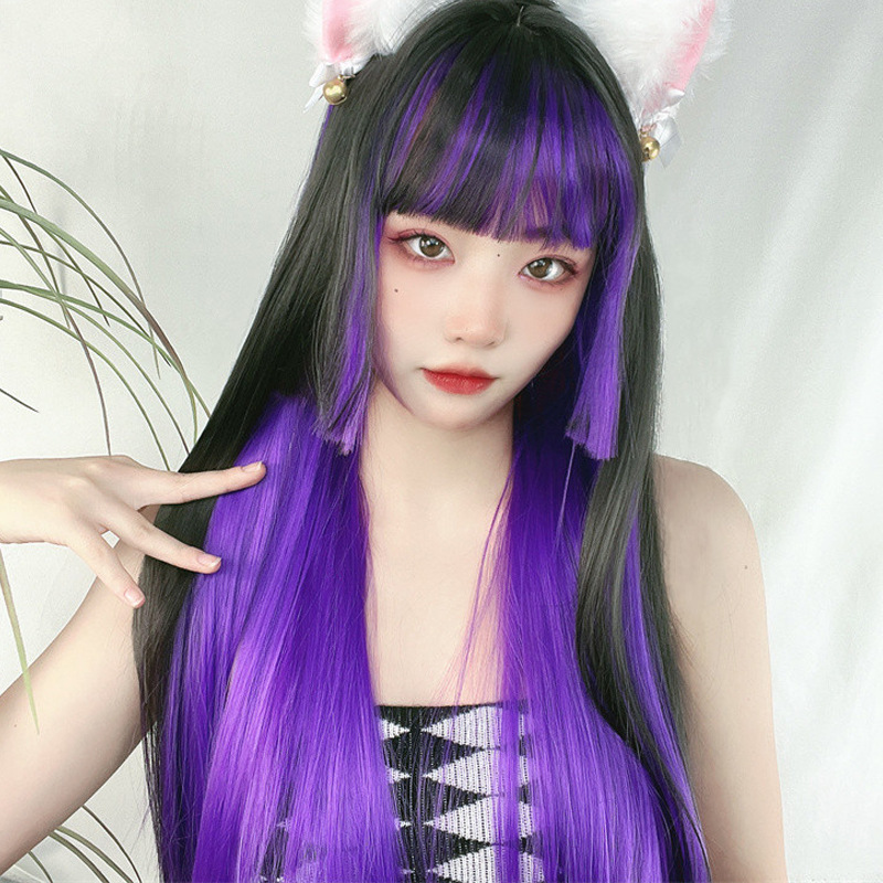 Women's Japanese Style Street High Temperature Wire Bangs Long Straight Hair Wigs display picture 2