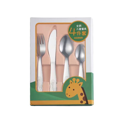 304 stainless steel children's western cutlery cartoon pattern knife, fork and spoon four-piece set spoon fork cutlery gift set