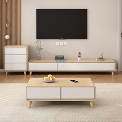 ログスタイル無垢材テレビキャビネットとコーヒーテーブルの組み合わせモダンシンプルなリビングルームホーム小さなアパートフロアキャビネットクリームスタイル