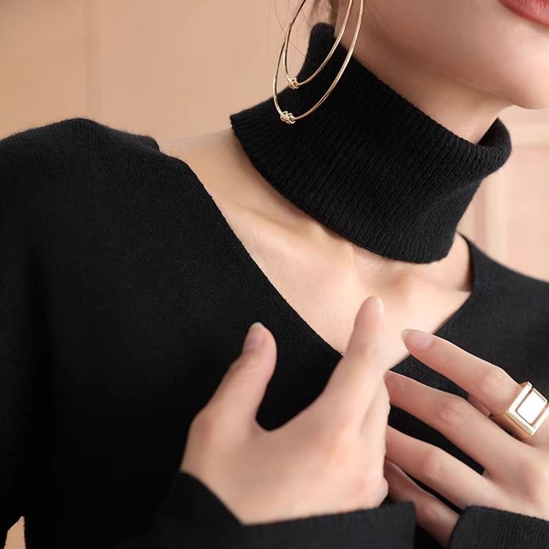 Pullover Neck Scarf for Women in Autumn and Winter New Style Versatile Warm Cervical Spine Pure Color Elastic Knitted Half Turtleneck Neck Scarf Decorative Fake Collar