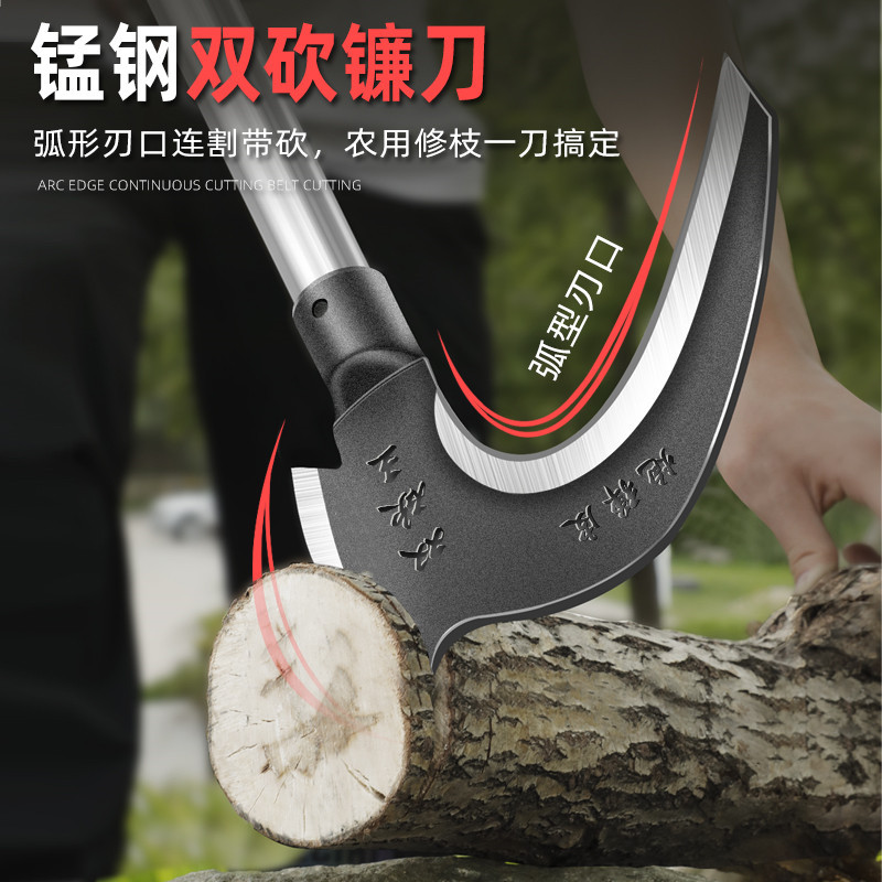 Agricultural tool for cutting trees, grass, and firewood, also suitable for opening mountains, fishing, and outdoor use, featuring a double-sided blade for corn stalks.