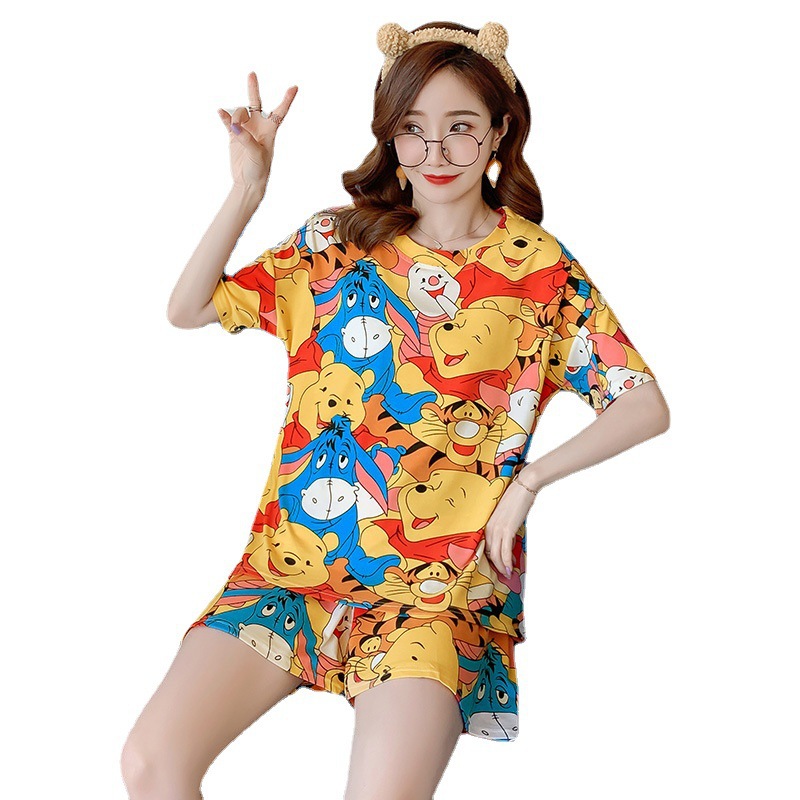 Pijamas mujeres verano suelta más tamaño dulce lindo estudiante pantalones cortos de manga corta se puede usar fuera estilo coreano desgaste del hogar traje