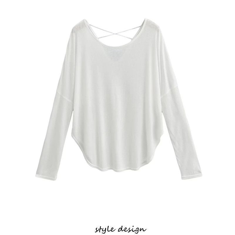 Jazz Dance Loose Slimming Blouse Long-Sleeve T-Shirt with Back Cutout Sun Protection Base Shirt for Women, Lazy Style