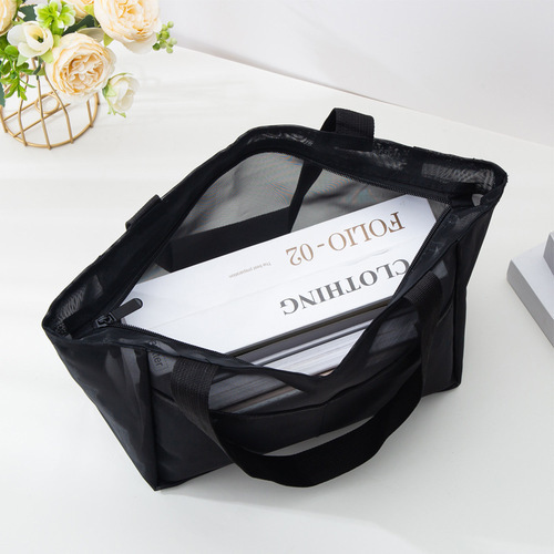 Mesh Handbag Large Capacity Nylon Mesh Storage Bag Shopping Bag Outdoors Portable Single Shoulder Bag Beach Bag